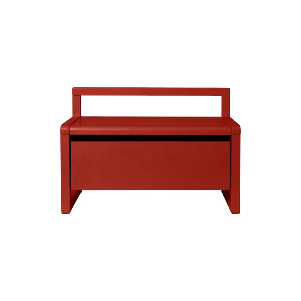Panchina bimbi Little Architect legno rosso / Mobile contenitore con cassetto scorrevole - En&ls 60 cm - Ferm Living - Papavero - Frassino massello, Impiallacciatura in frassino