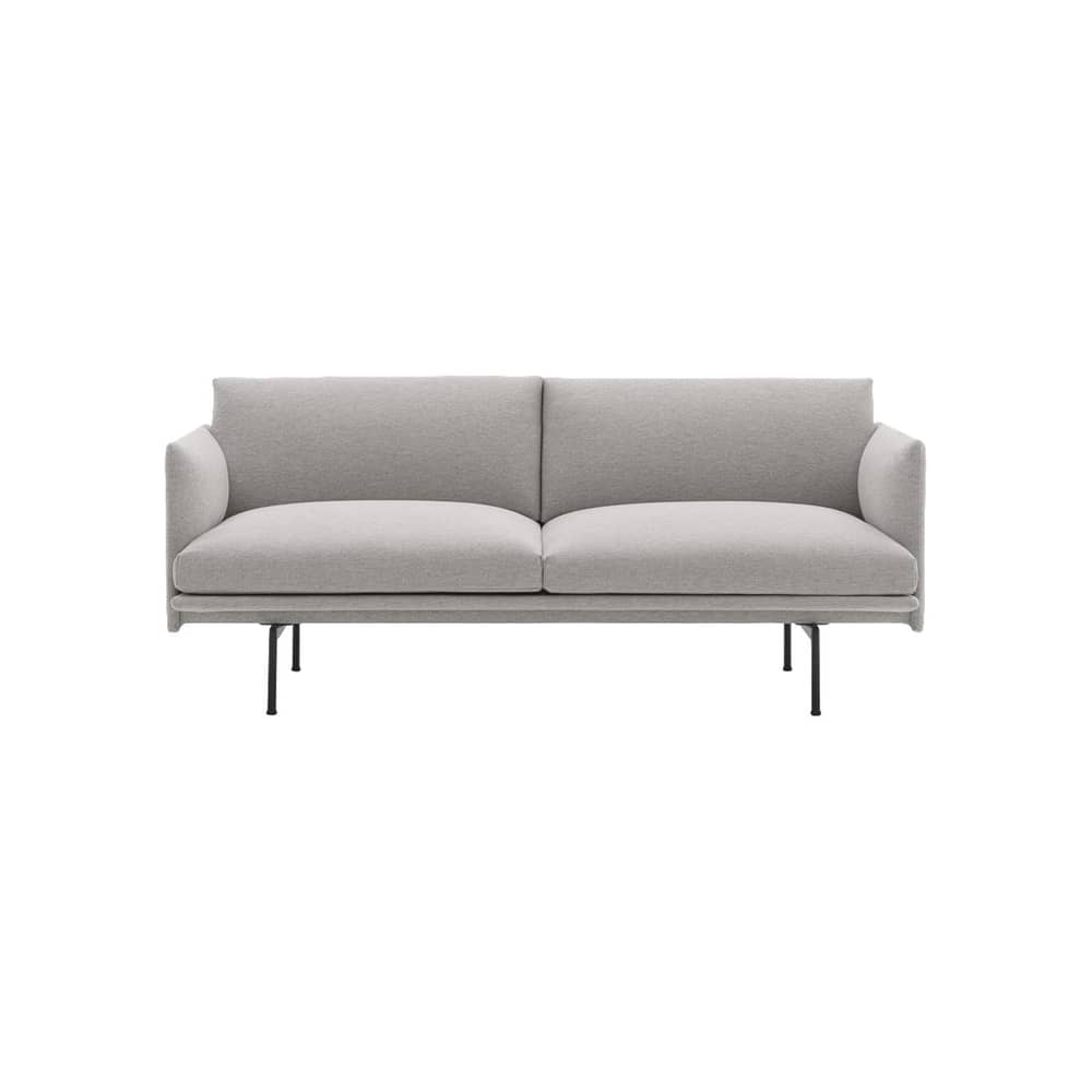 Canapé 2 places Outline tissu gris / L 170 cm - Muuto - Gris (tissu Clay 12) / Pieds noirs -  Plumes, Aluminium laqué, Mousse haute densité, Tissu Clay