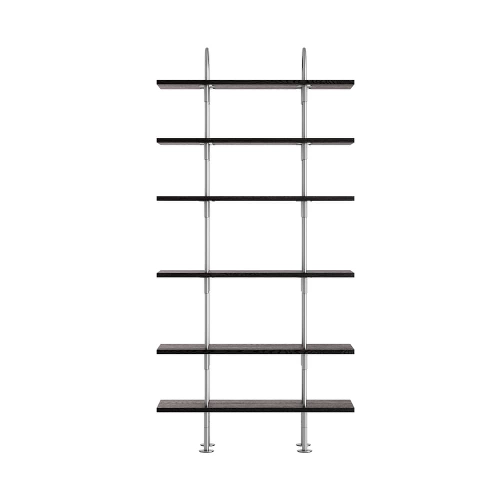 Étagère Keen bois noir / L 96 x H 198,5 cm - 6 étagères - Gubi - Noir / Acier - Acier inoxydable, Frêne teinté
