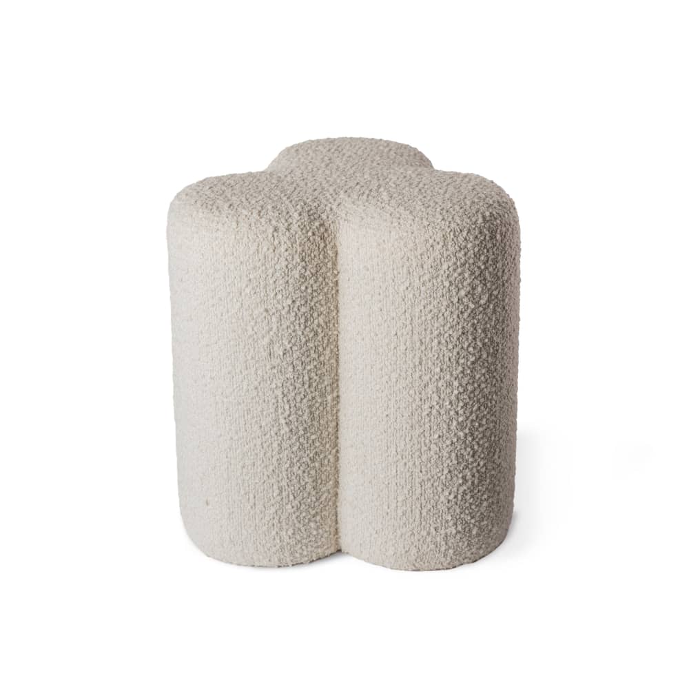 Clover Pouf textile white beige / Terry loop fabric - Pols Potten - Ecru - HR foam, Terry loop fabric, Wood
