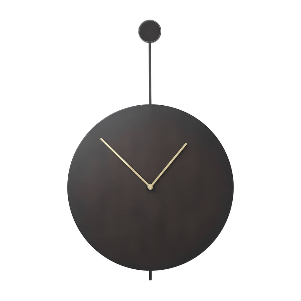 Horloge murale Trace métal noir / Ø 26 cm - Ferm Living - Noir / Aiguilles laiton - Acier peint, Métal plaqué laiton