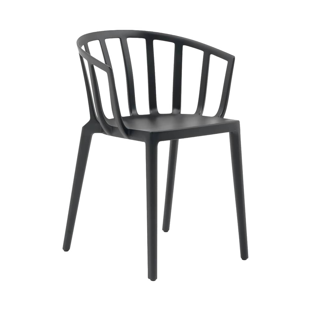 Poltrona impilabile Venice materiale plastico nero - Kartell - Nero opaco - Tecnopolimero termoplastico riciclato