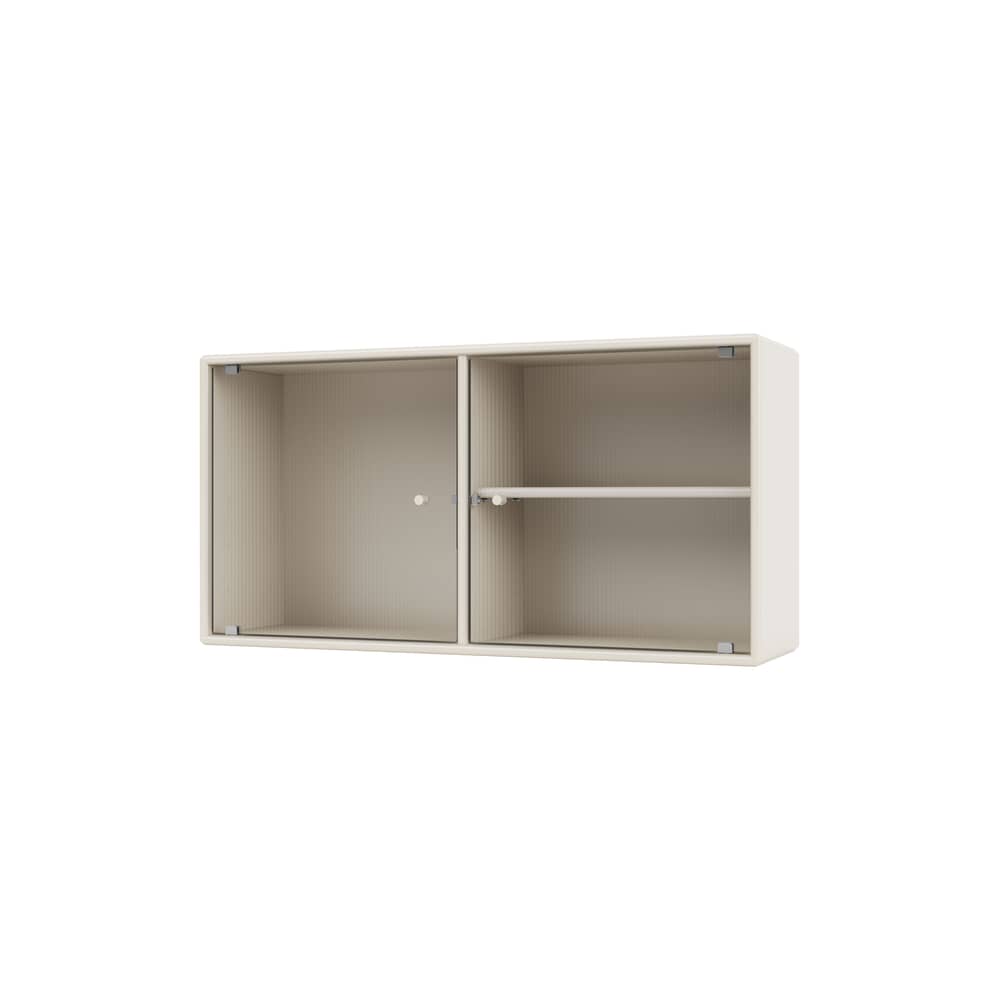 Wandablage Ripple I holz weiß / Vitrine - B 69,6 x T 20 x H 35,4 cm / Gewelltes Glas - MONTANA - Oat 158 - Geriffeltes Glas, lackierte Holzfaserplatte