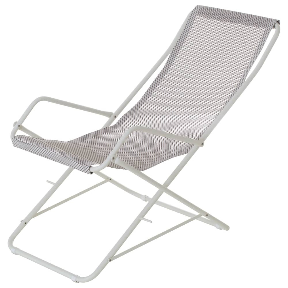 Chaise longue pliable Bahama métal blanc beige  / Seconde vie - Emu - Crème / Structure blanche - Acier verni, Toile