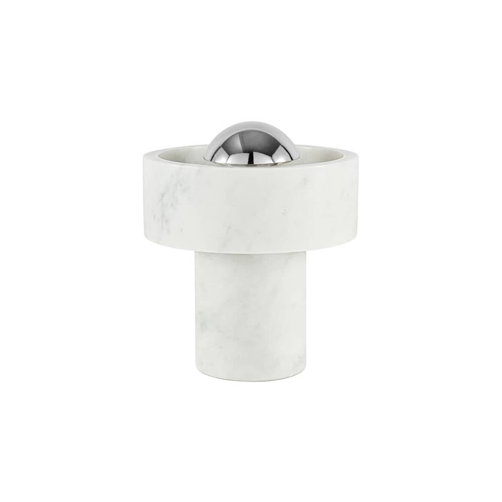Lampe sans fil rechargeable Stone Portable LED marbre blanc / Ø 16 x H 19 cm - Tom Dixon - Marbre blanc / Argent - Acier poli, Marbre