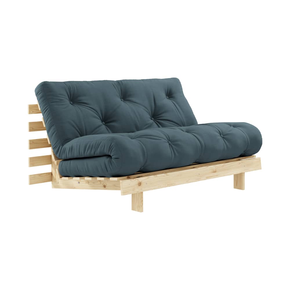 Divano convertibile Roots legno blu / L 140 cm - 3 posizioni / Struttura in pino chiaro - KARUP DESIGN - Blu petrolio 757 / Pino chiaro - Espanso, Fibre riciclate miste, Pino massello certificato FSC, Tessuto