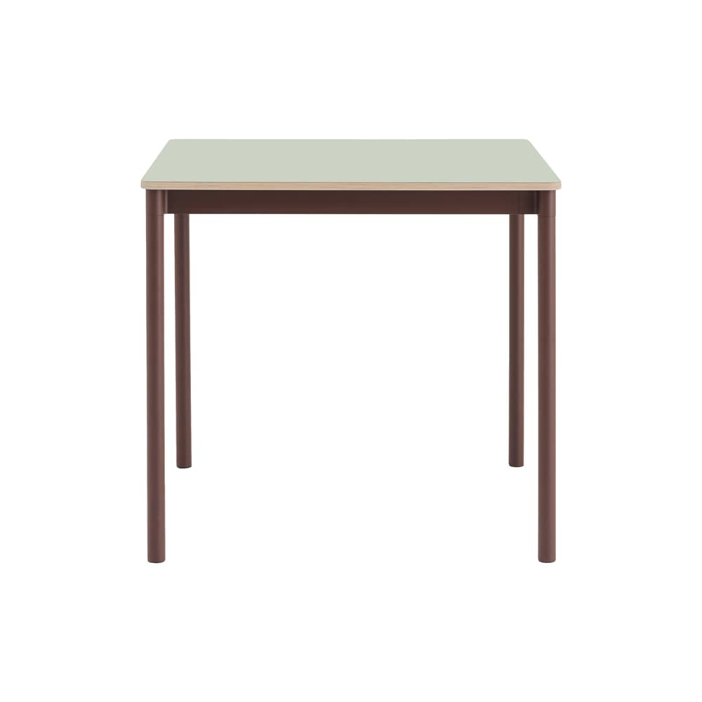 Table carrée Base / 80 x 80 cm - Muuto - Vert clair / Pied brun rouge - Aluminium thermolaqué, Contreplaqué, Stratifié