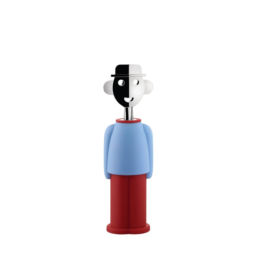 Tire-bouchon Alessandro M.   / Colour Tales - Alessi - Bleu clair & rouge - Acier laminé, Résine thermoplastique, Zamak chromé