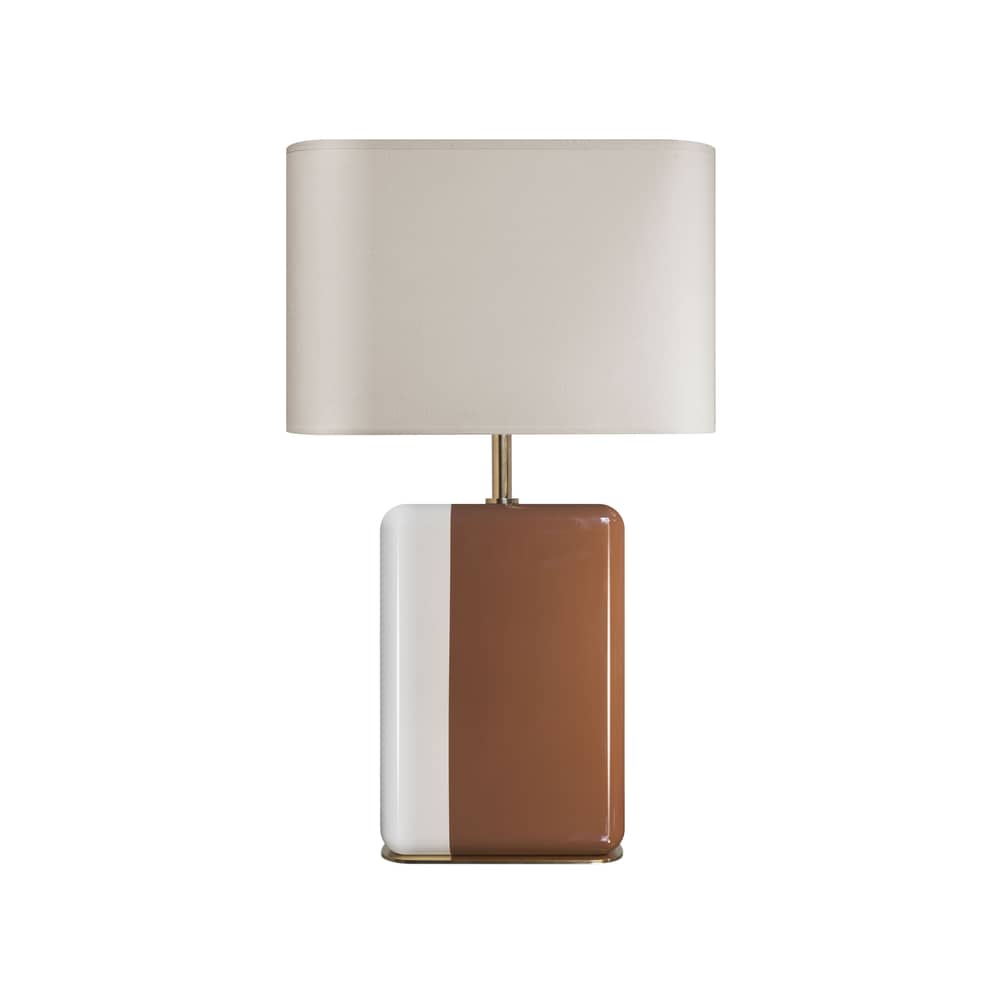 Lampada da tavolo Bourbon tessuto legno arancione / H 49 cm - RED Edition - Siena & Avorio - Legno laccato, Lino, Ottone