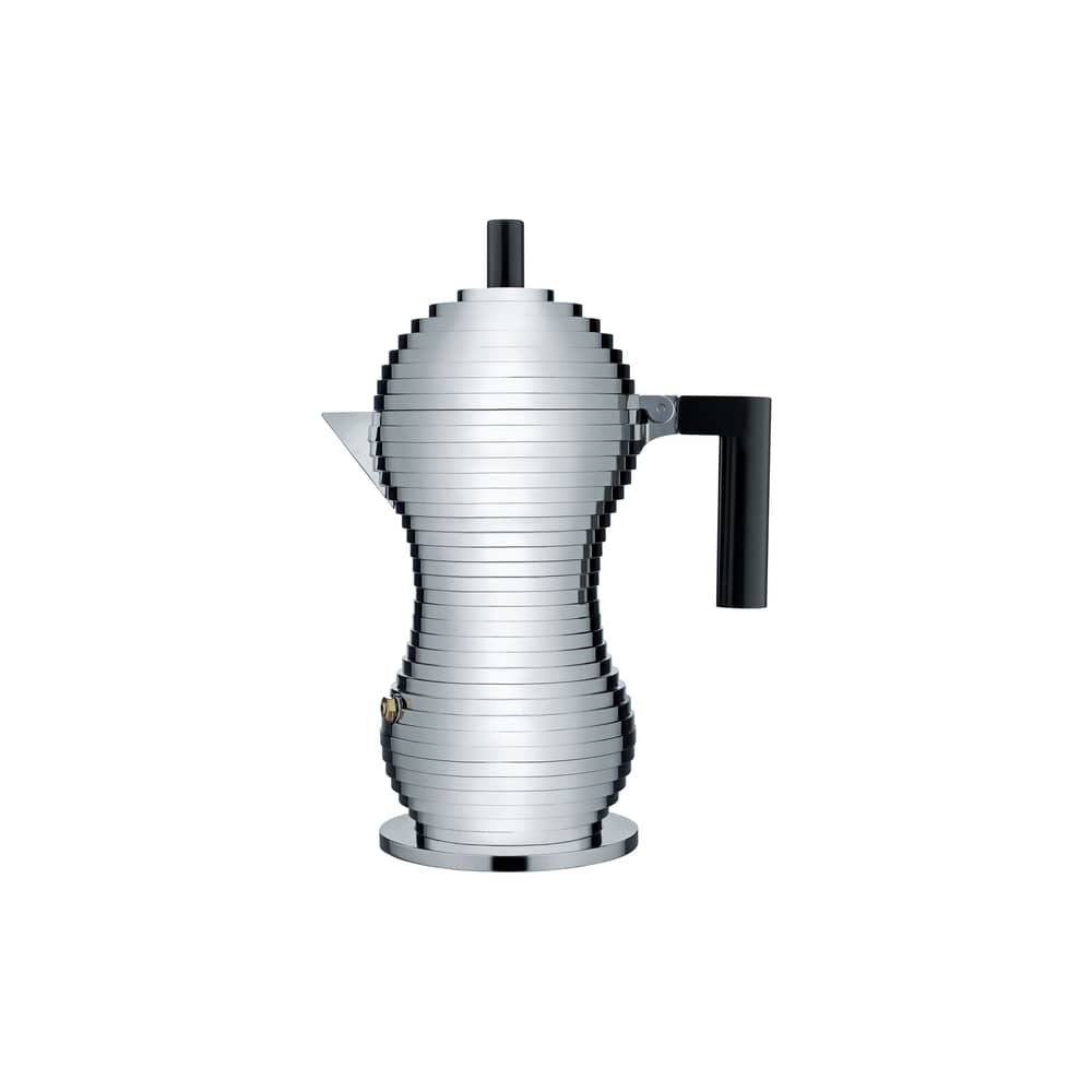 Cafetière italienne Pulcina noir métal / 6 tasses - Alessi - Chromé / Noir - Fonte d\'aluminium, Plastique