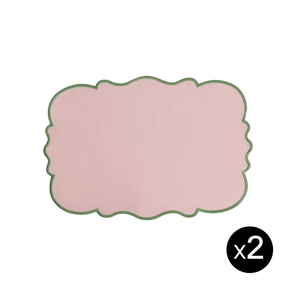 Set de table Smerlato / Set de 2 - 33 x 48 cm - Bitossi Home - Rose / Bord vert - Coton, Lin