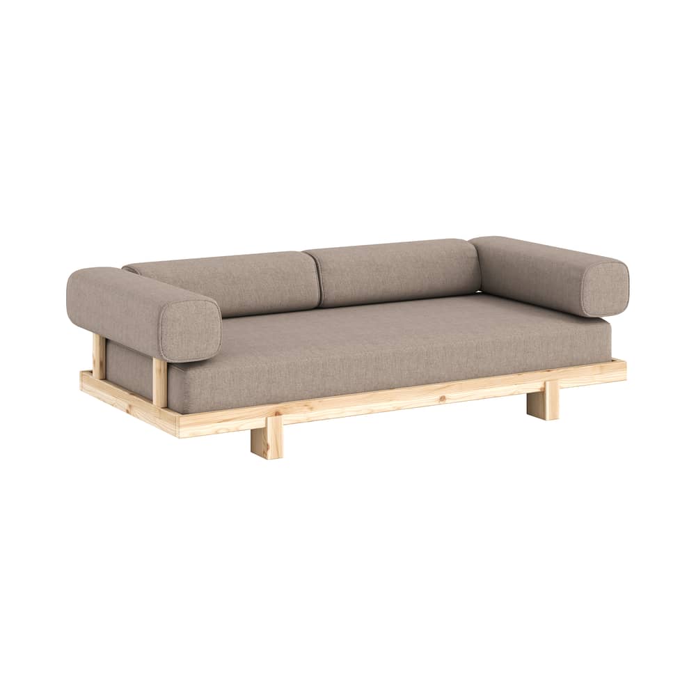 Canapé convertible Stay tissu beige / Lit 1 place - L 214 cm - KARUP - Beige (660) / Pin brut (100) - Mousse haute résilience, Pin massif, Tissu