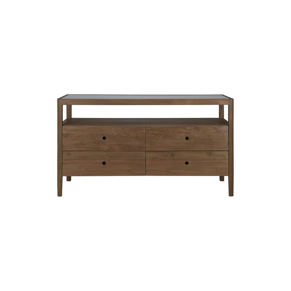 Kommode Spindle holz braun / B 150 x T 56 x H 83 cm - Recyceltes Teakholz - Ethnicraft - Teakholz / Rauchgraues Glas - Einscheiben-Sicherheitsglas, Massives recyceltes Teakholz