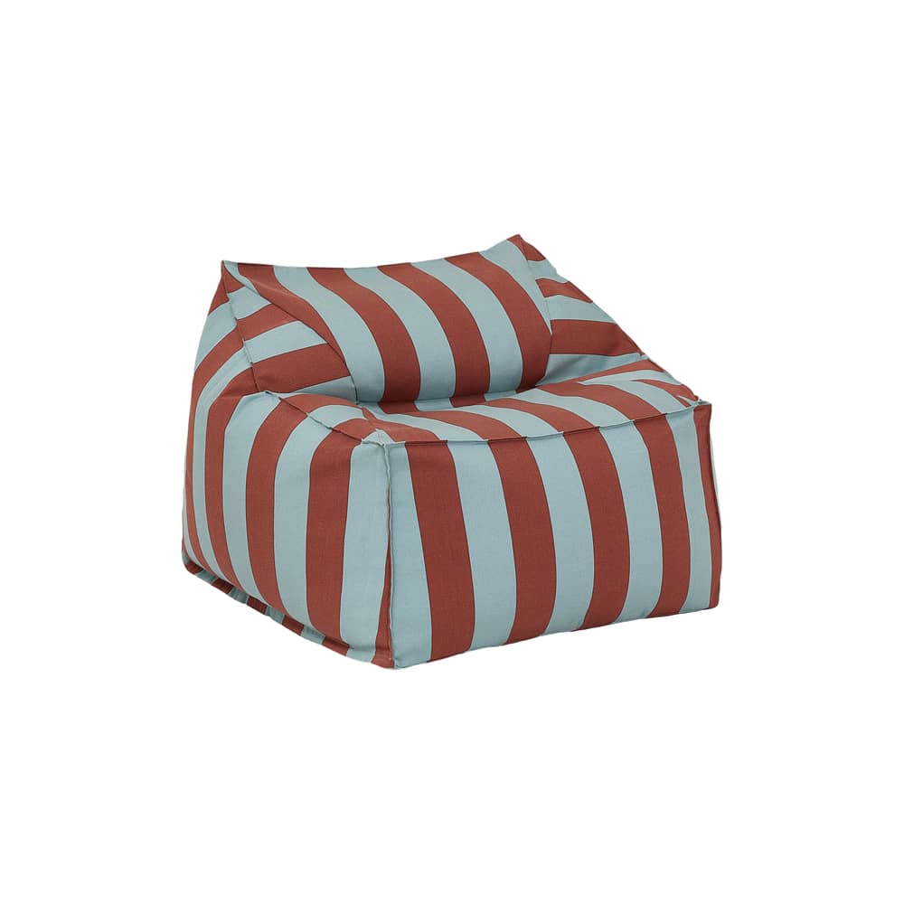 Pouf d\'extérieur Lenny - NOBODINOZ - Toffee & bleu / Rayé - Polystyrène expansé, Tissu acrylique