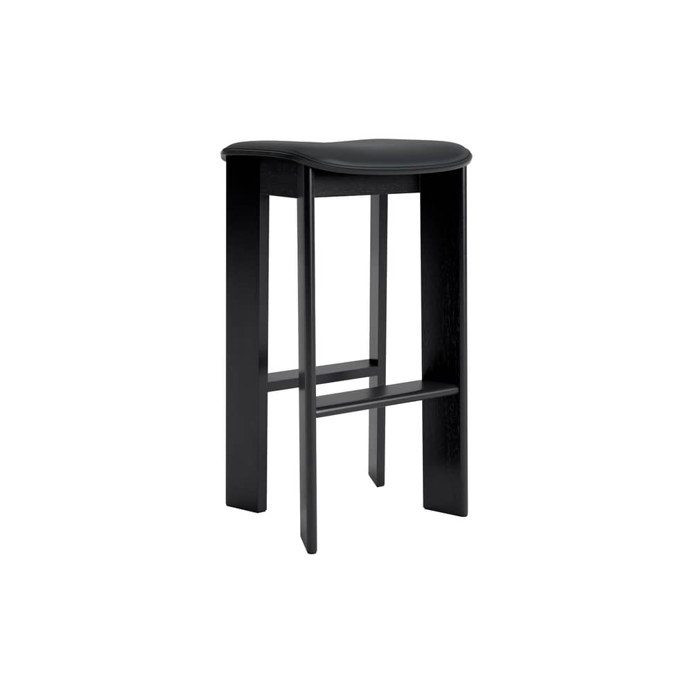 Sgabello alto Chisel 30 High pelle nero / Altezza 75 cm - Imbottitura in pelle - Hay - Pelle nera (Grano) / Nero - Espanso, Impiallacciatura rovere laccato, Pelle