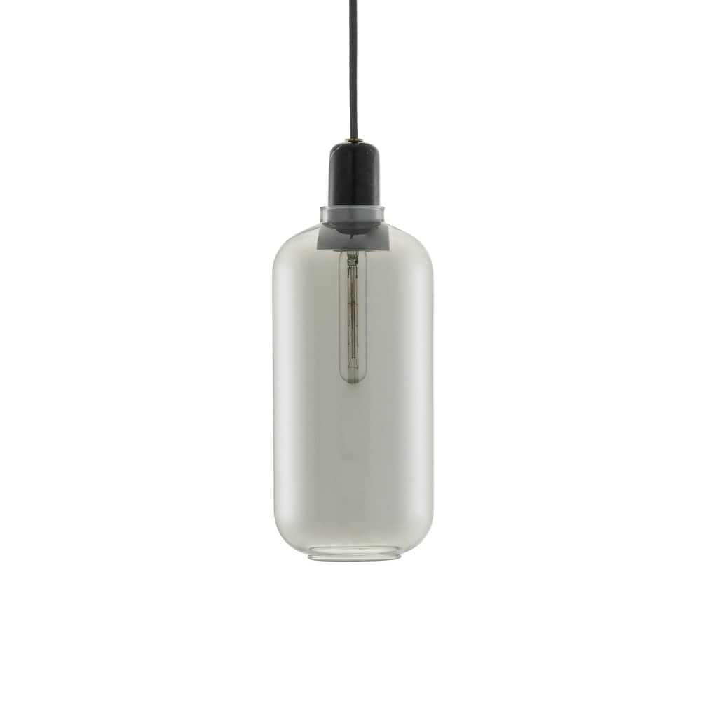 Suspension Amp Large     / Ø 11,2 x H 26 cm - Verre & marbre - Normann Copenhagen - Gris fumé / Marbre noir - Marbre, Verre