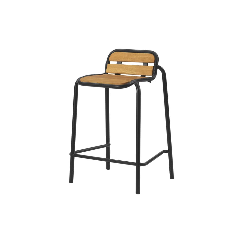 Sgabello bar Vig Wood legno naturale / H 65 cm - Normann Copenhagen - Nero / Legno - Acciaio termolaccato, Legno di robinia oliato