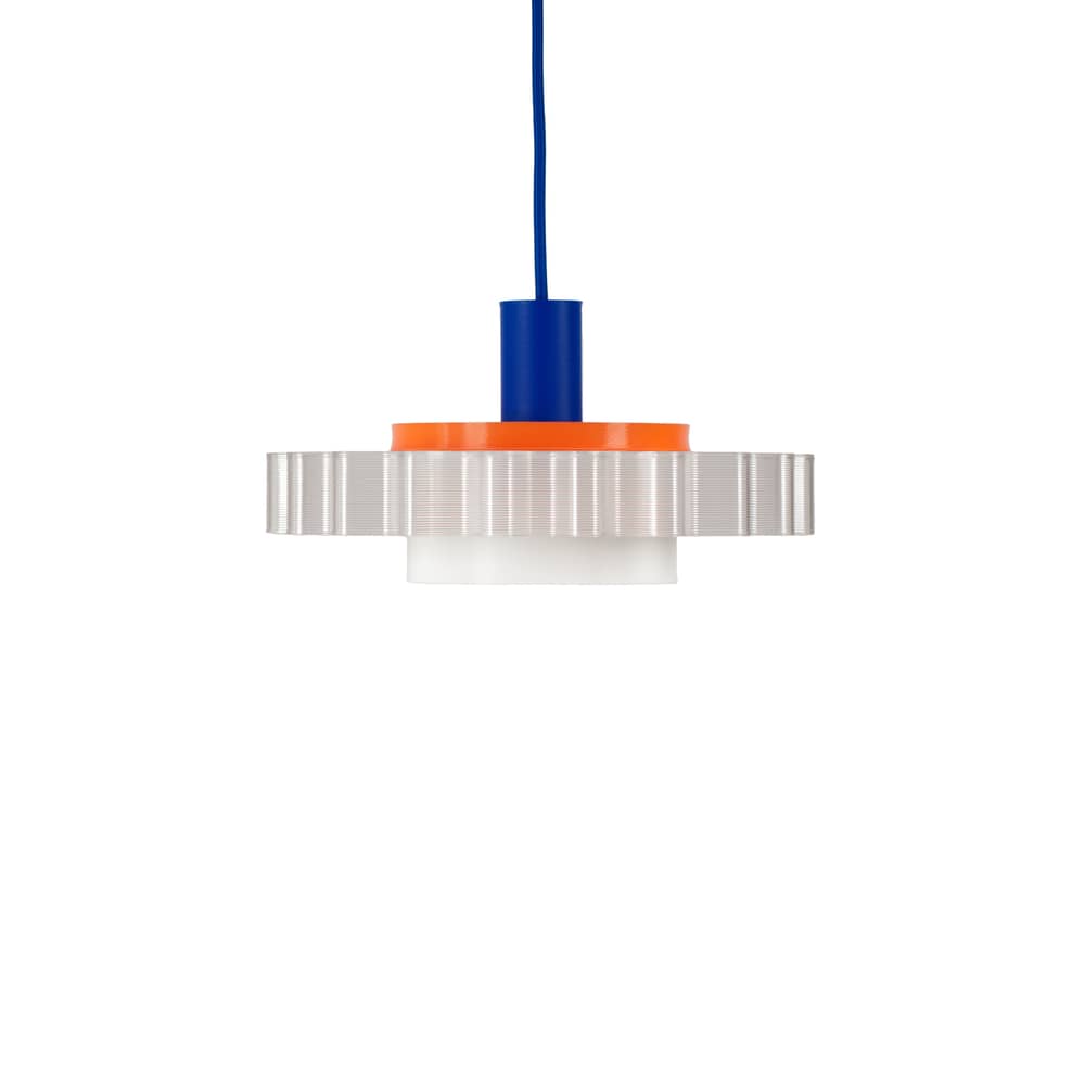 Suspension Gigi n°3 / Ø 28 x H 14,5 cm - Plastique recyclé / Fabriqué en France - Warren & Laetitia - Câble bleu / Blanc / Orange - Bioplastique, Plastique recyclé