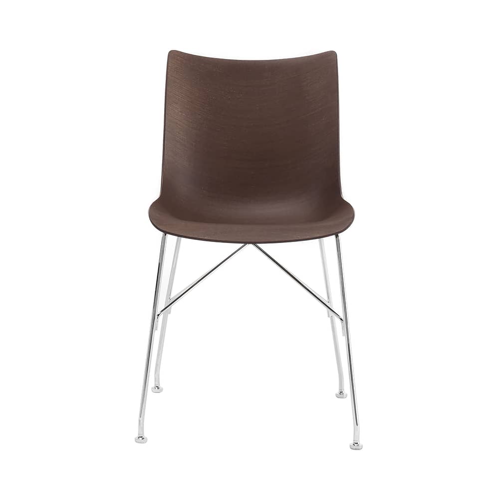 Chaise P/Wood  / Philippe Starck, 2019 - Bois moulé - Kartell - Hêtre foncé / Pied chromé - Acier chromé, Contreplaqué de hêtre teinté