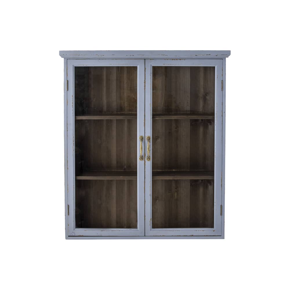 Rangement mural Hazem bois bleu / L 81 x P 22 x H 91 cm - Bloomingville - Bleu patiné - Fer, MDF, Sapin, Verre