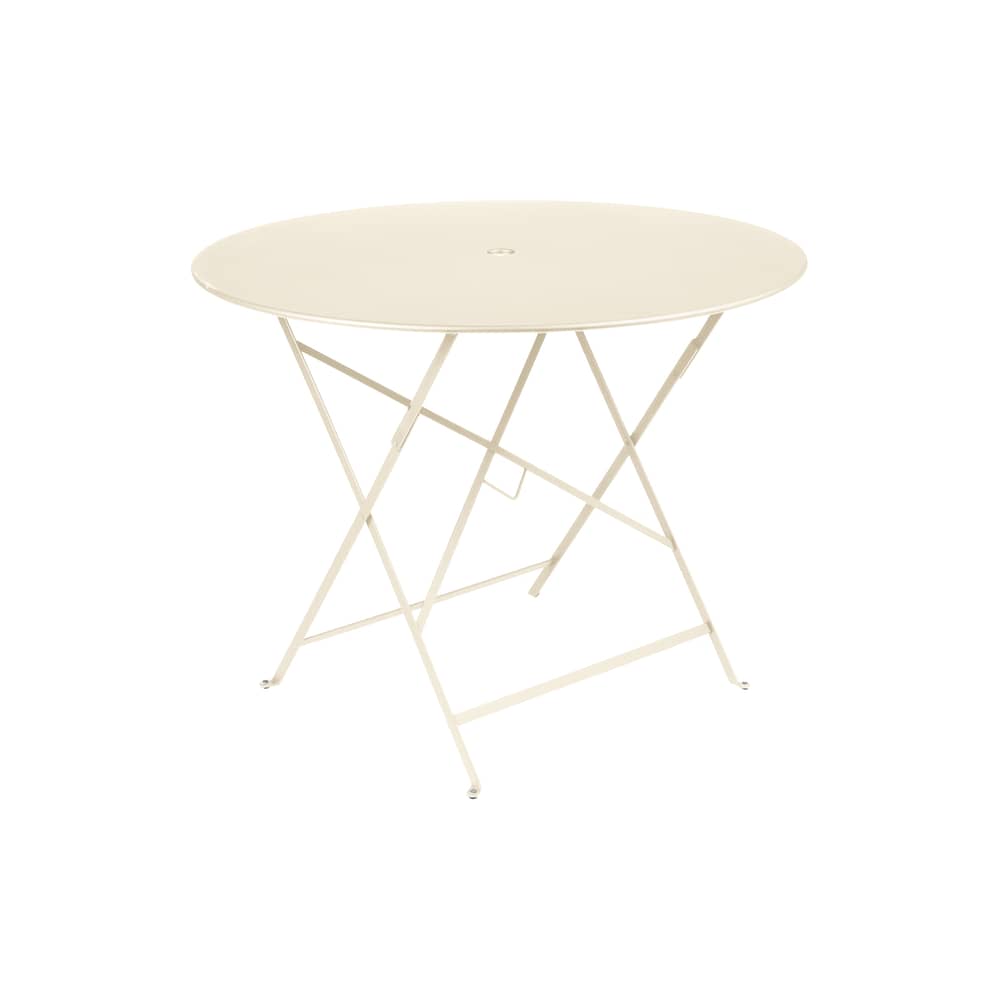 Table pliante Bistro métal beige / Ø 96 cm - 5 personnes / Trou parasol - Fermob - Beige latte - Acier laqué