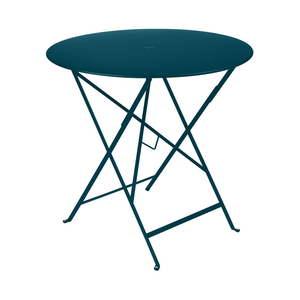 Klapptisch Bistro metall blau / Ø 77 cm - mit Sonnenschirmloch - Fermob - Acapulcoblau - lackierter Stahl