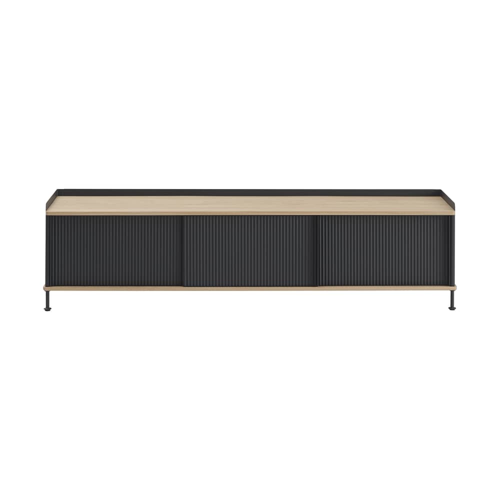 Buffet Enfold métal noir / Meuble TV - L 186 x H 48 cm - Muuto - Chêne / Noir - Acier laqué, Chêne massif huilé