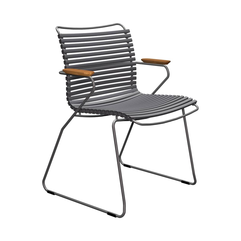 Fauteuil Click Dining plastique gris / Accoudoirs bambou - Houe - Gris foncé - Acier thermolaqué, Bambou, Polypropylène