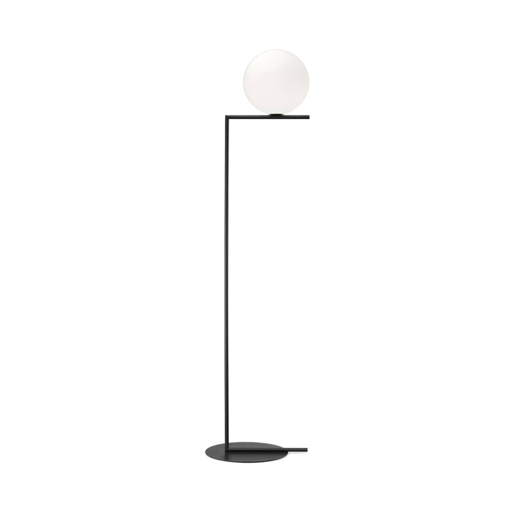 Lampadaire IC F2 métal verre blanc noir / H 185,2 cm - Michael Anastassiades, 2014 - Flos - Noir - Acier verni, Verre soufflé