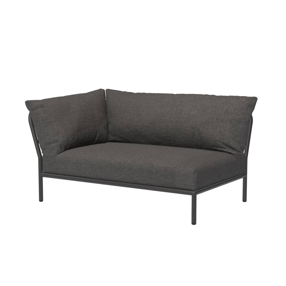Divano da giardino modulare Level 2 tessuto grigio / Schienale extra morbido - Angolo sinistro - L 139 x P 92,5 cm - Houe - Grigio (tessuto di base) - Acciaio termolaccato, Schiuma di poliuretano, Tessuto poliestere