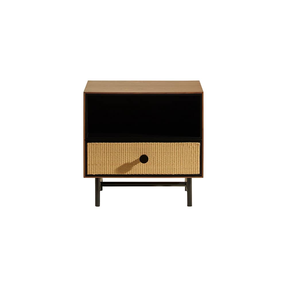 Nachttisch Essence holz braun / Rattan - Maison Sarah Lavoine - Walnuss & Schwarz - Metall, Nussbaumfurnier, Rattankern