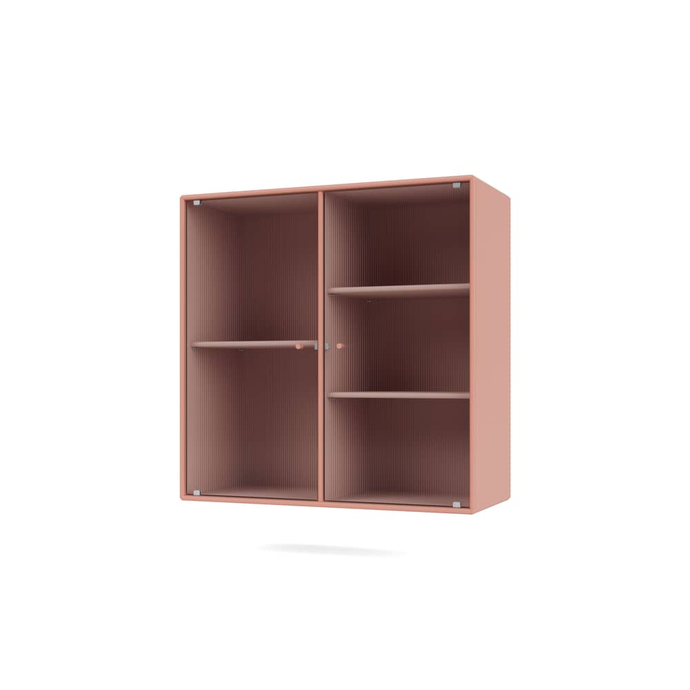 Wandablage Ripple II holz rosa / Utensilien - B 69.6 x T 30 x H 69,6 cm / Gewelltes Glas - MONTANA - Rhubarb 151 - Geriffeltes Glas, lackierte Holzfaserplatte
