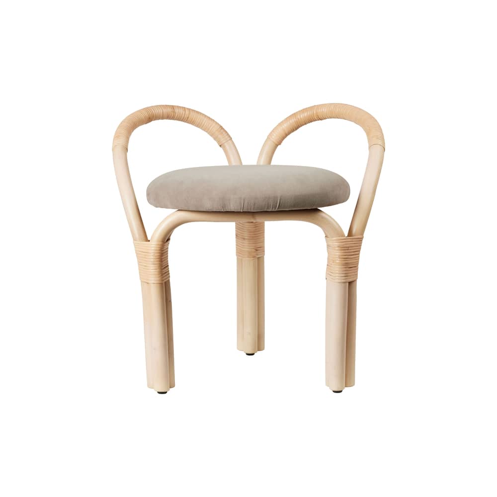 Tabouret rembourré Bistra - Gubi - Naturel / Velours beige(Fustagno 002) - Mousse, Rotin, Velours