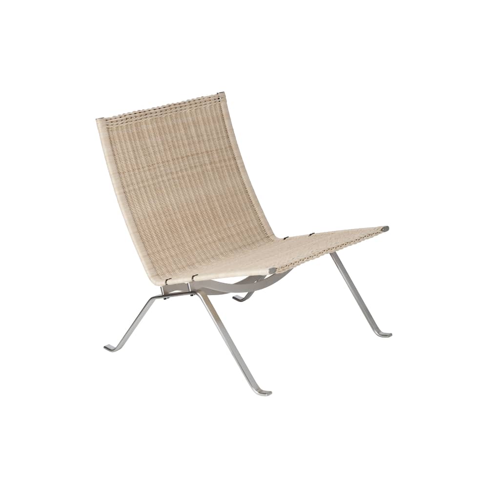 Fauteuil bas PK22 / Poul Kjærholm, 1956 - Cannage rotin - Fritz Hansen - Rotin naturel - Acier brossé, Cannage de rotin