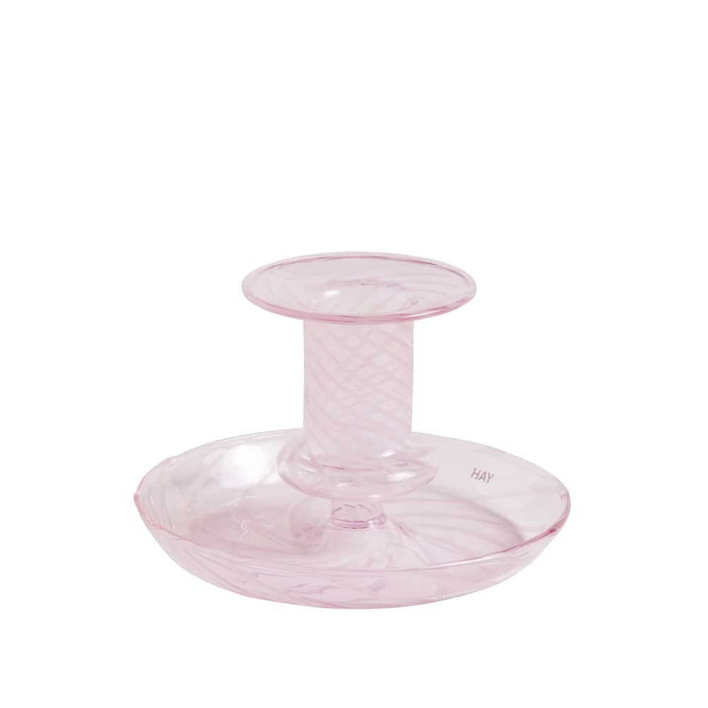Bougeoir Flare Stripe Small / H 7,5 cm - Verre - Hay - Rose / Rayé blanc - Verre borosilicaté