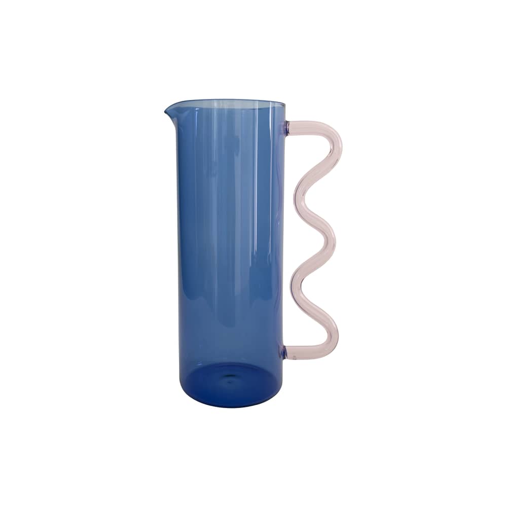 Caraffa Wave vetro blu / 1,4 L - Sophie Lou Jacobsen - Manico blu/rosa - Vetro borosilicato