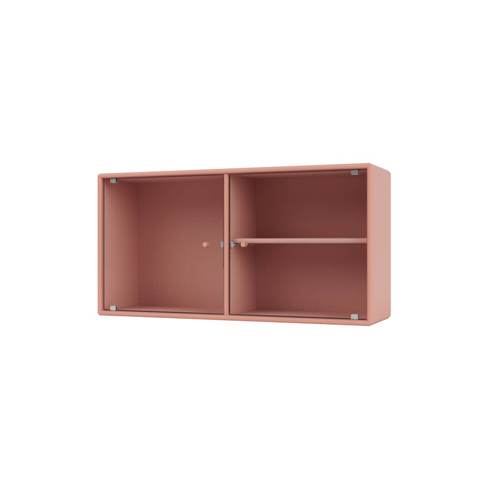 Wandablage Ripple I holz rosa / Vitrine - B 69,6 x T 20 x H 35,4 cm / Gewelltes Glas - MONTANA - Rhubarb 151 - Geriffeltes Glas, lackierte Holzfaserplatte