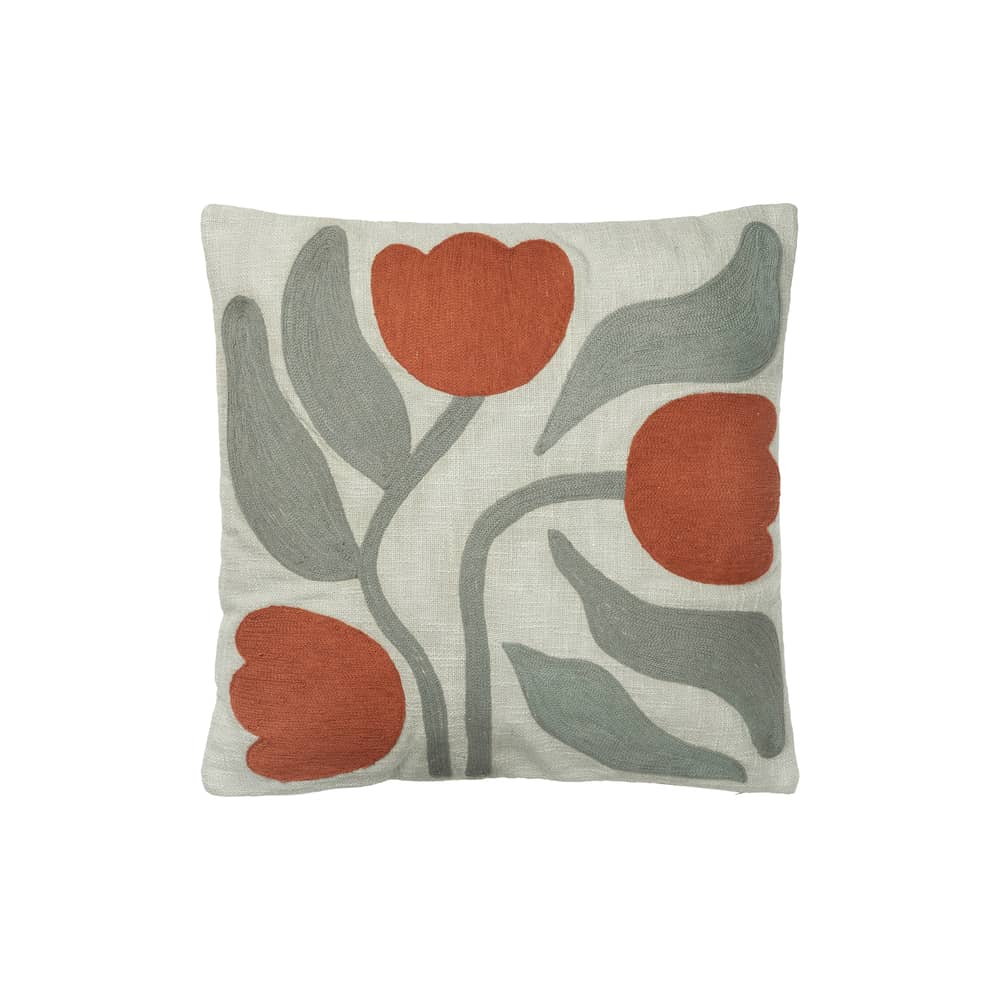 Housse de coussin Dora vert / 50 x 50 cm - Brodé - BROSTE COPENHAGEN - Vert sauge & Moka - Coton