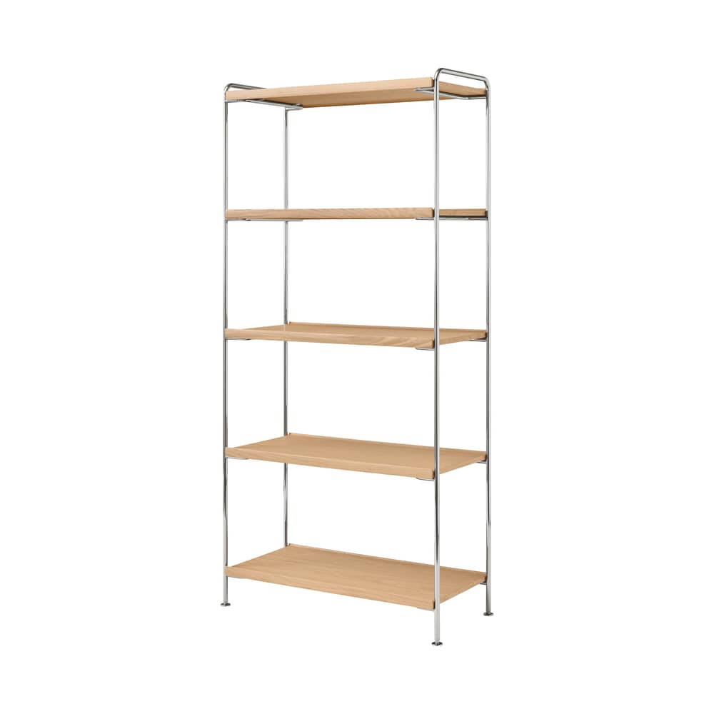 Regal Alima NDS6 holz natur / 83 x T 38 x H 174 cm - &tradition - Eiche - Eichenfurnier, verchromter Stahl