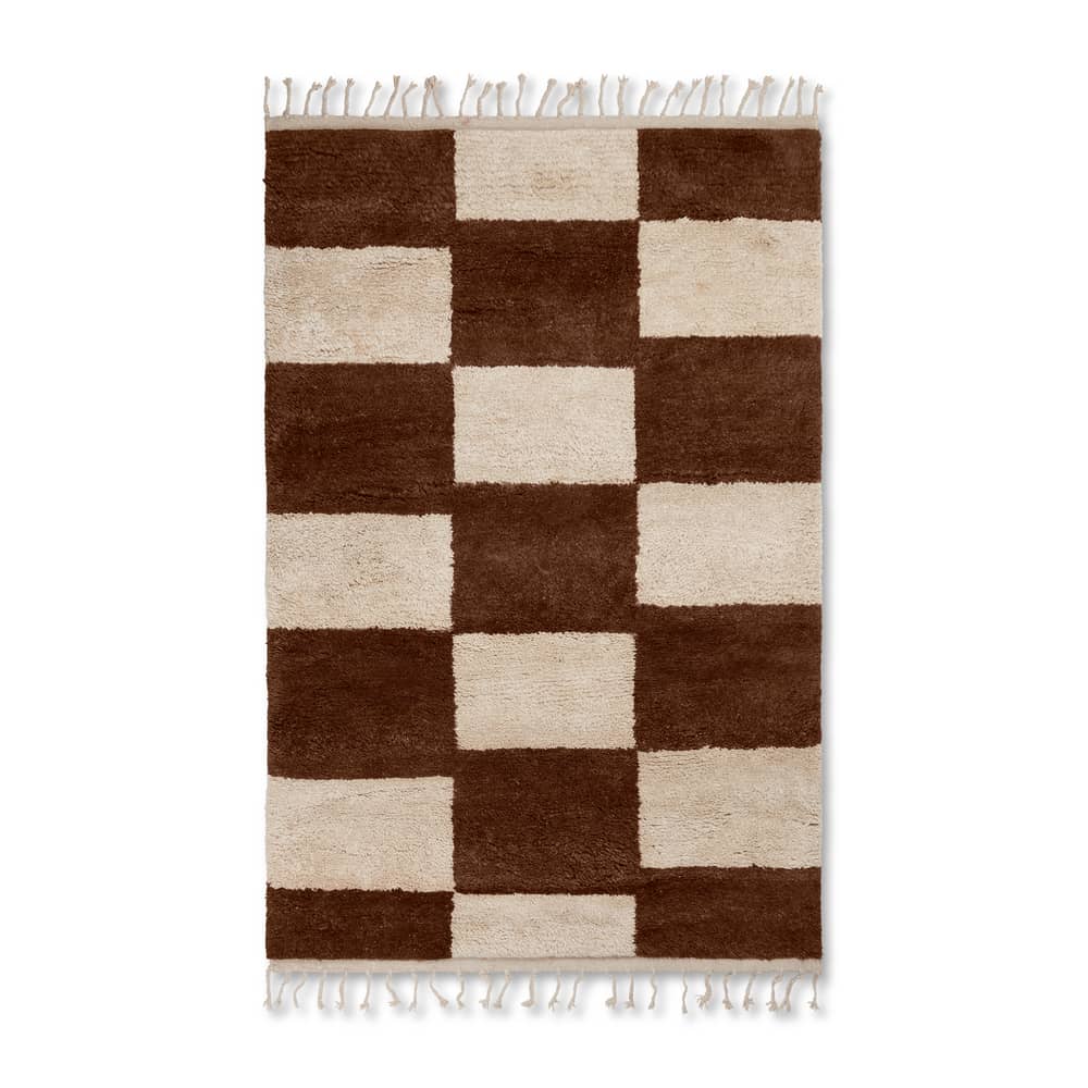 Tapis Mara Large  marron / 180 x 120 cm - Ferm Living - Brique / Blanc cassé - Coton, Laine
