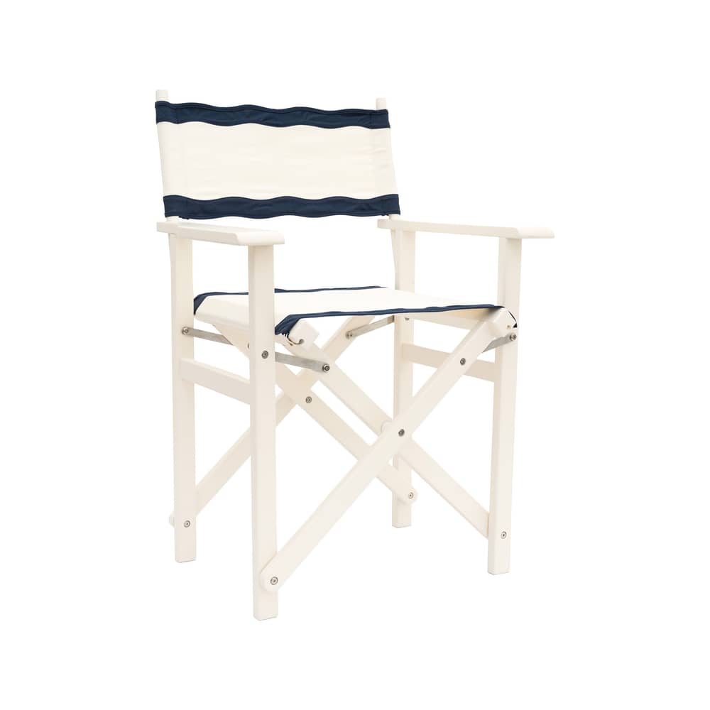 Fauteuil pliant The Directors tissu blanc  / Seconde vie - BUSINESS & PLEASURE - Blanc & bleu / Riviera white - Bois d\'acacia peint, Toile outdoor Pleasuretex