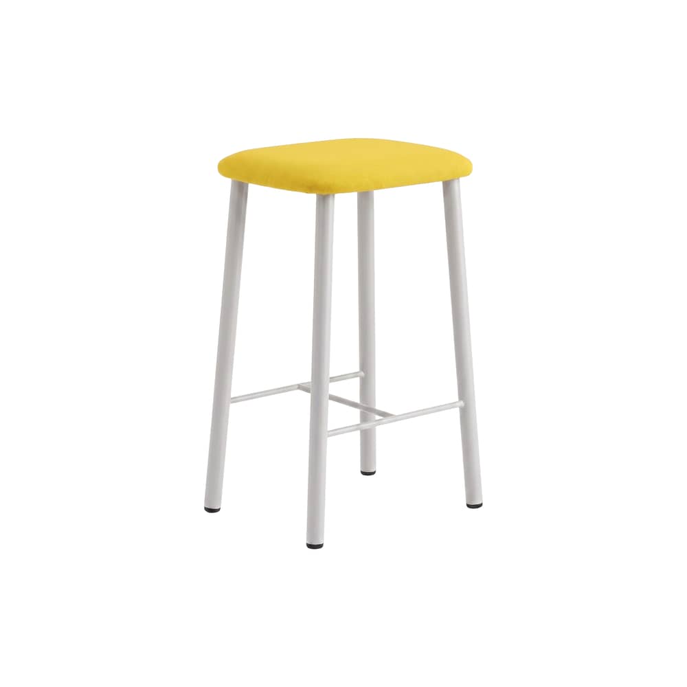 Sgabello bar Bird tessuto giallo / H 65 cm - Imbottito - raawii - Grigio chiaro / Seduta in tessuto giallo - Acciaio termolaccato, Espanso, Tessuto Kvadrat