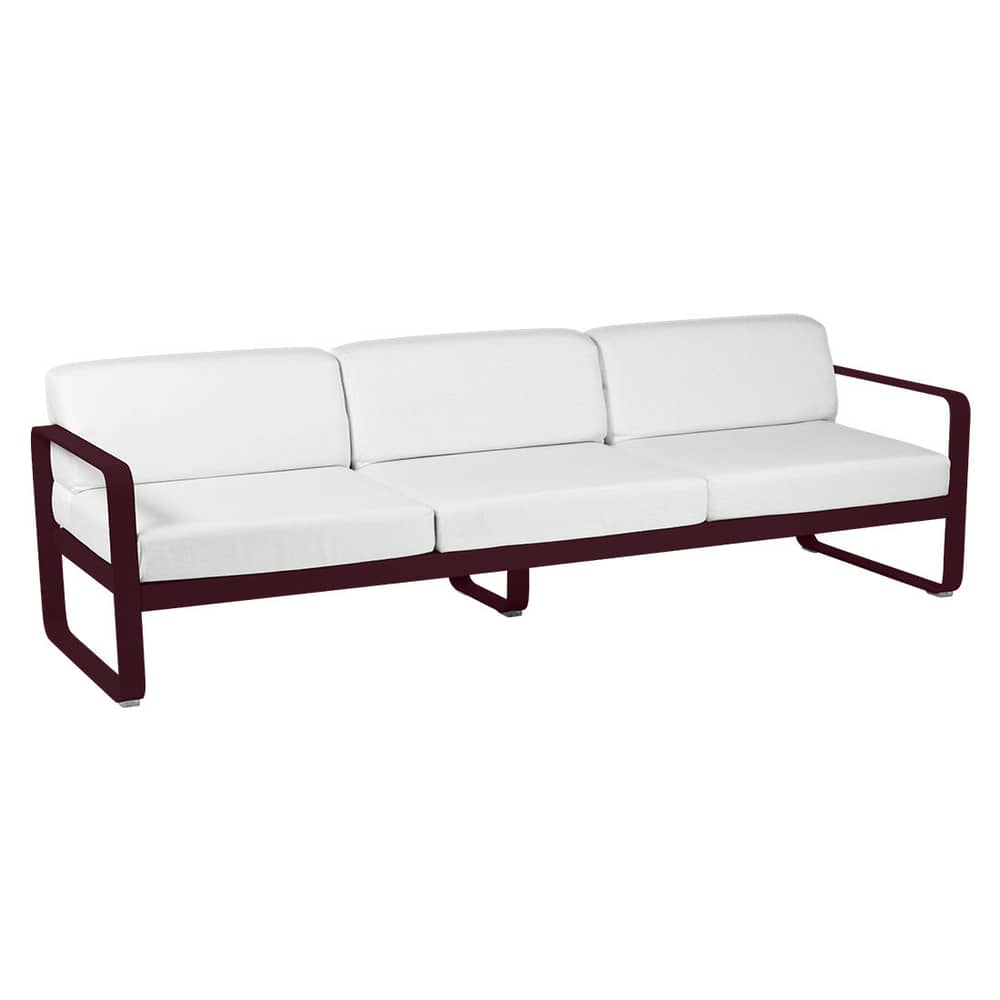 Canapé de jardin 3 places Bellevie métal tissu blanc violet / L 235 cm - Tissu blanc grisé - Fermob - Cerise noire / Tissu blanc grisé - Aluminium laqué, Mousse, Tissu acrylique