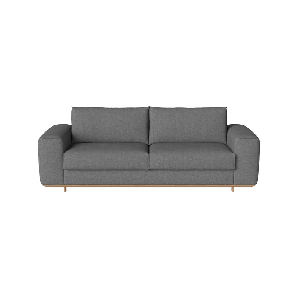 Divano convertibile Gest tessuto grigio / 2,5 posti - L 240 cm - Bolia - Grigio-blu (tessuto Nantes) / Rovere oliato - Massello di quercia oliato, Schiuma ibrida, Tessuto poliestere