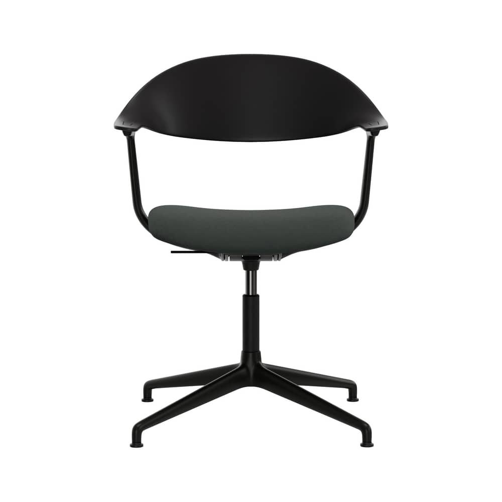 Poltrona girevole Mynt tessuto grigio / Seduta imbottita - Vitra - Seduta grigia (tessuto) / Schienale nero (plastica) / Base nera - Alluminio, Compensato, Espanso, Polipropilene riciclato, Tessuto