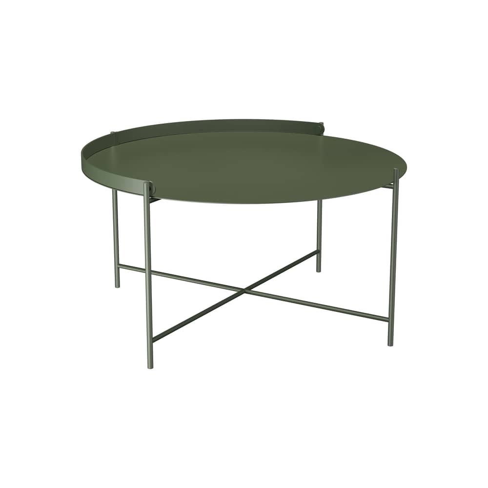 Table basse Edge métal vert / Poignée rabattable - Ø 76 x H 40 cm - Houe - Vert olive - Acier thermolaqué