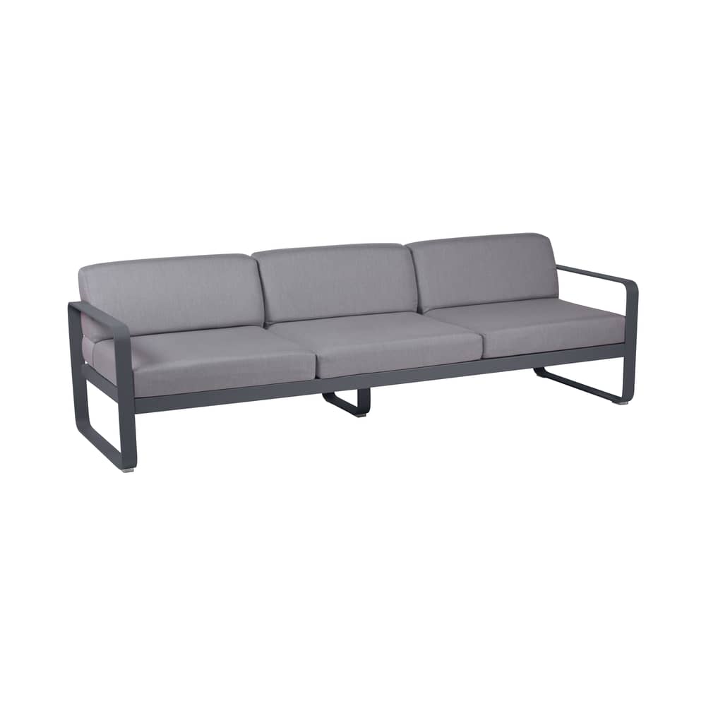 Canapé de jardin 3 places Bellevie métal tissu gris / L 235 cm - Tissu gris flanelle - Fermob - Carbone / Tissu gris flanelle - Aluminium laqué, Mousse, Tissu acrylique