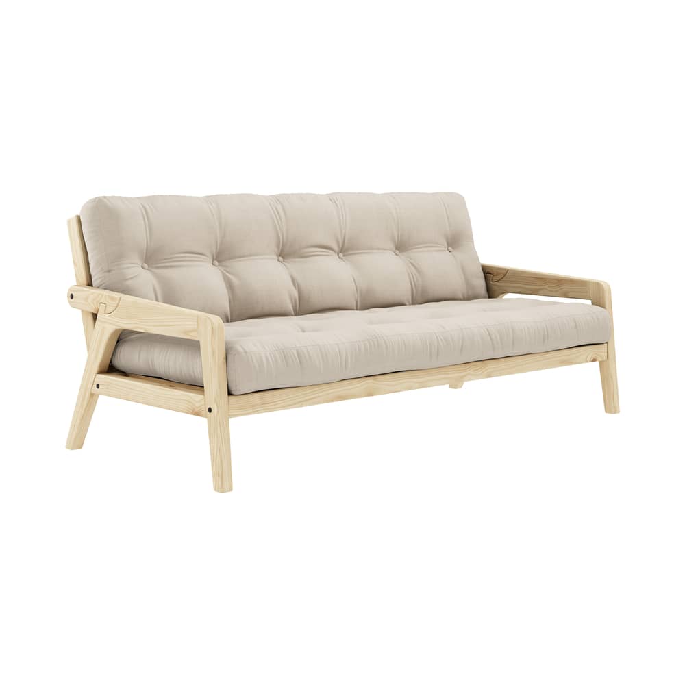 Divano convertibile Grab legno beige / L 204 cm - 3 posti - KARUP DESIGN - Beige chiaro 747 / Pino chiaro - Espanso, Fibre riciclate miste, Pino massello certificato FSC, Tessuto