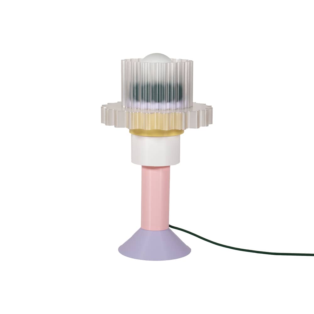 Lampe de table Gigi / H 51 cm - Plastique recyclé / Fabriqué en France - Warren & Laetitia - Pied rose & lilas / Câble vert forêt - Bioplastique, Plastique recyclé