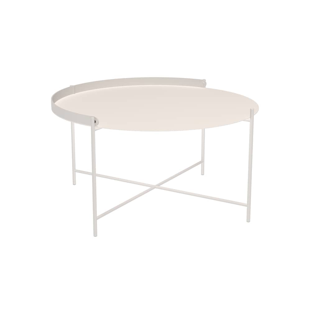 Table basse Edge métal blanc / Poignée rabattable - Ø 76 x H 40 cm - Houe - Blanc sourd - Acier thermolaqué